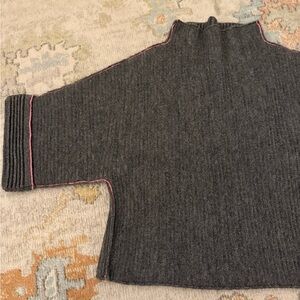 Anthropologie Charcoal Sweater with Subtle Pink Trim
